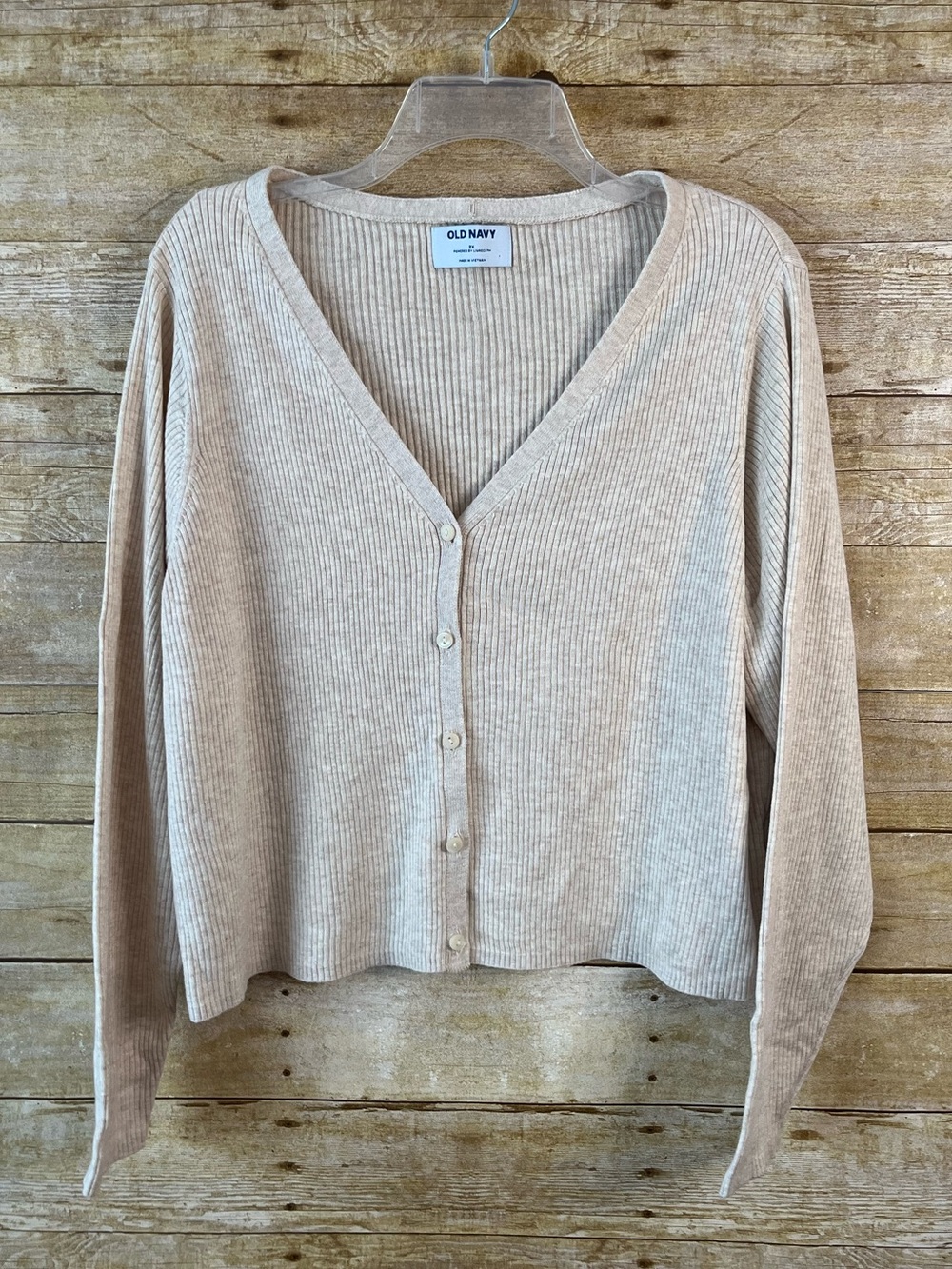 Old Navy Women's Cropped Beige Ribbed V-Neck Button-Front Cardigan EUC Size 2X